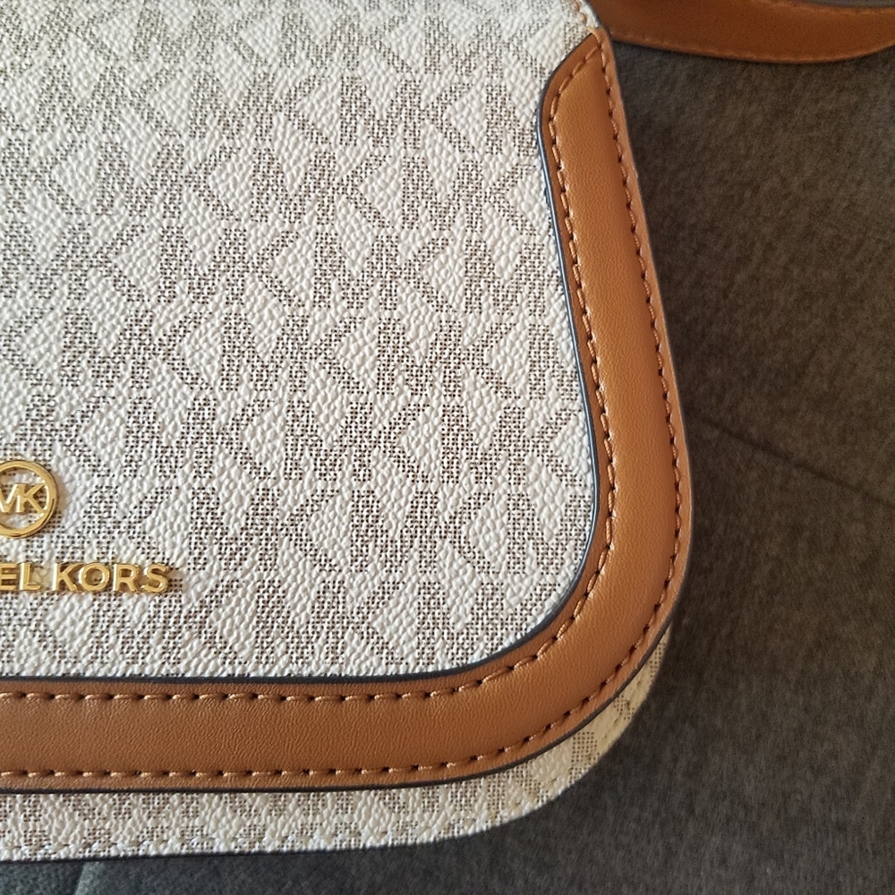 AUTHENTIC Michael Kors Lucie Leather Trim Small Logo Crossbody Bag NEW - Picture 13 of 16